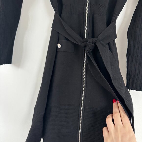 NWT Reiss Emily Knitted Mini Dress Medium in Black Collarless Front Zip w/ Belt - Picture 7 of 11